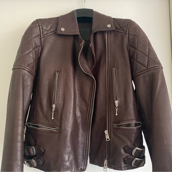 AllSaints Armstead Biker Leather Jacket in Oxblood - Picture 4 of 16